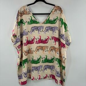3for$29 Multicolor Tiger Print Women's V- Neck Style Blouse Top size 2X